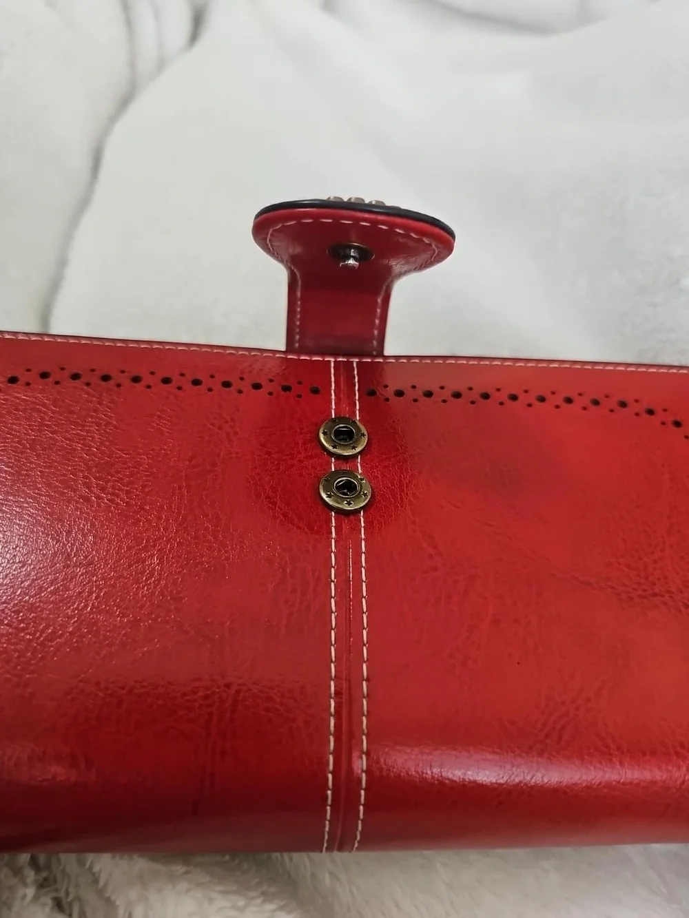 SENDEFN Red Genuine Leather RFID Wristlet Wallet Sunflower Snap